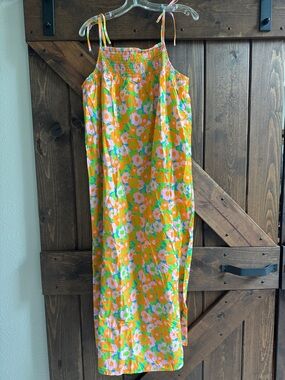 Topshop Orange Floral Maxi Dress with Pink and Green Accents